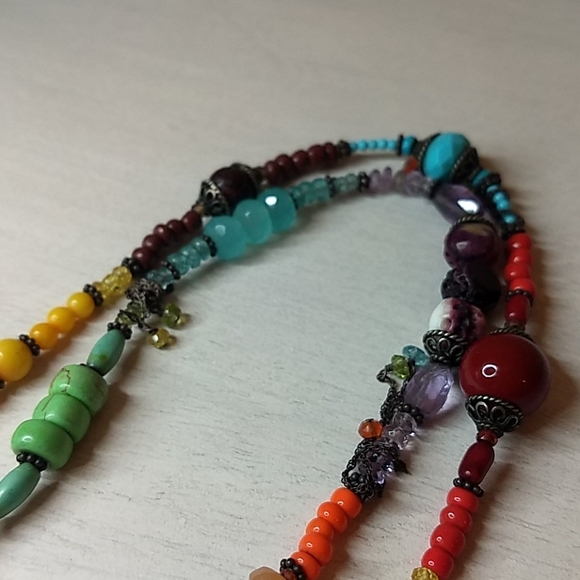 Boho Multi Colored Semi Prescious Stone Necklace - Picture 3 of 8